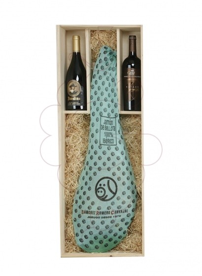 Photo Christmas boxes 2 Bottles Wine Pack + Iberian ham of Aglà S. Romero Carbajal Bl