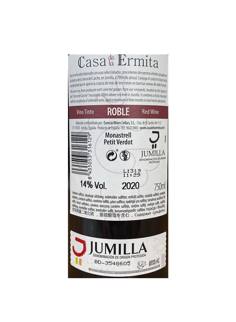 Photo Casa de la Ermita Roble red wine