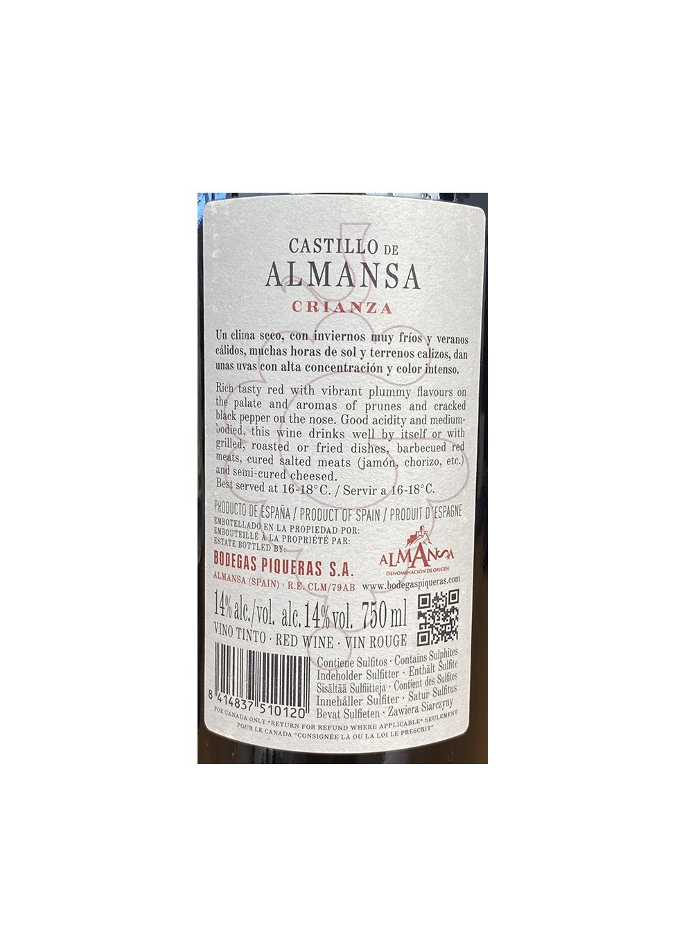 Photo Castillo de Almansa Crianza red wine