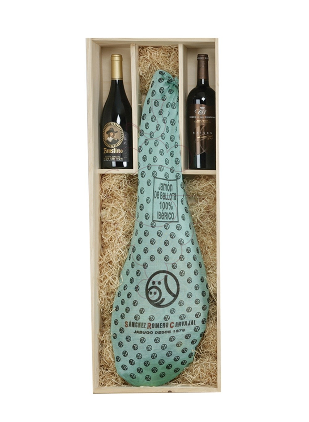 Photo Christmas boxes 2 Bottles Wine Pack + Iberian ham of Aglà S. Romero Carbajal Bl