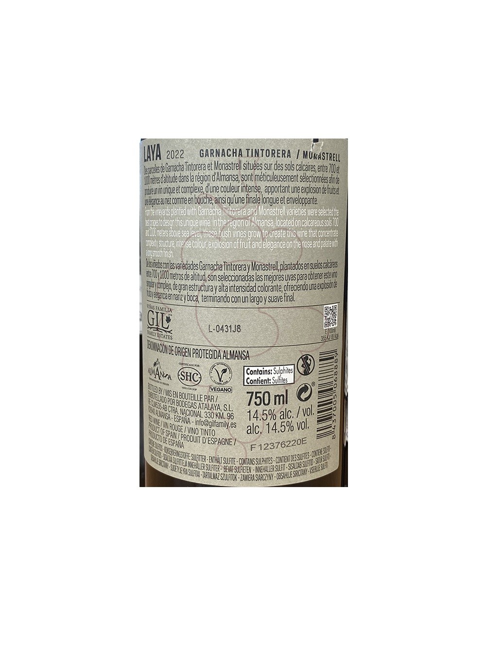 Photo Laya red wine